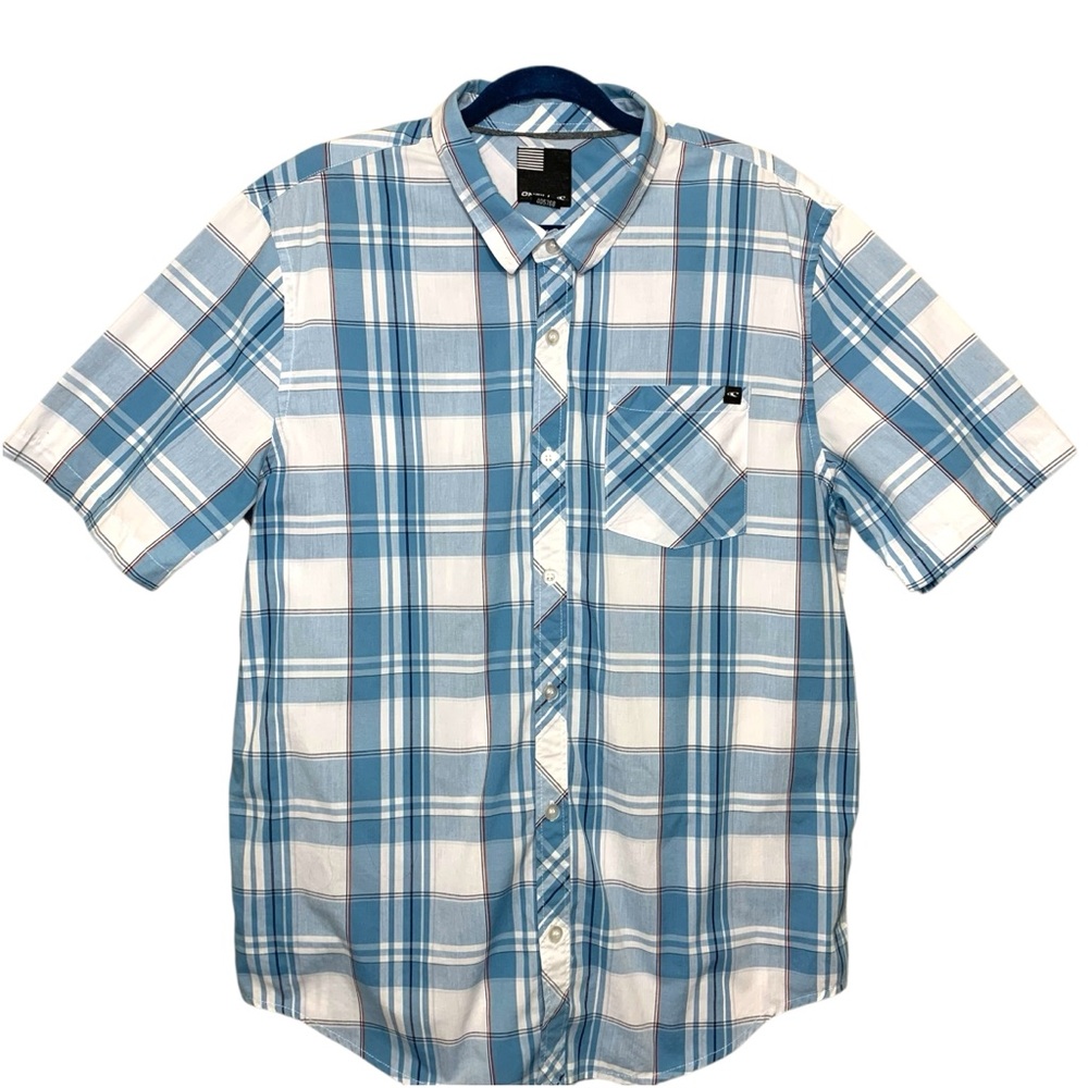 O'Neill Blue White Plaid Short-Sleeve Button-Down Shirt L Casual Coastal Surfer